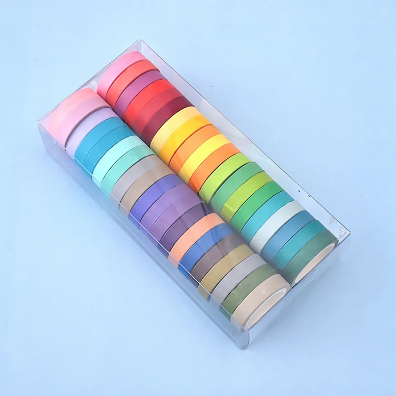 40Pcs/box Rainbow Solid Color Japanese Masking Washi Sticky Paper Tape Adhesive Printing DIY Scrapbooking Deco Washi Tape