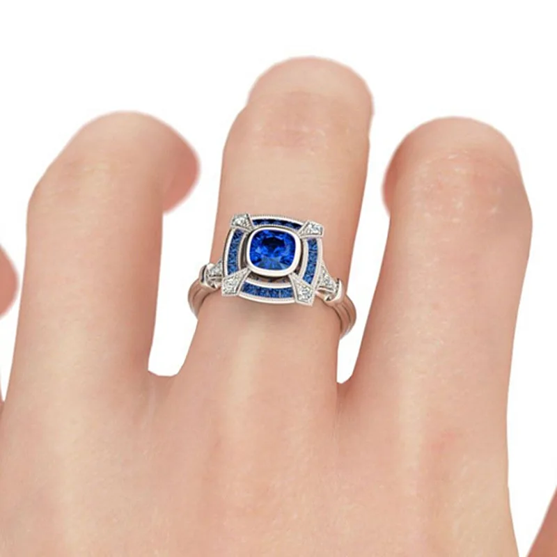 Полое эпоксидное голубое кольцо с кругами, 925 серебро, голубой кристалл, Cz, обручальное кольцо для женщин, свадебные индийские ювелирные изделия, сапфировое кольцо