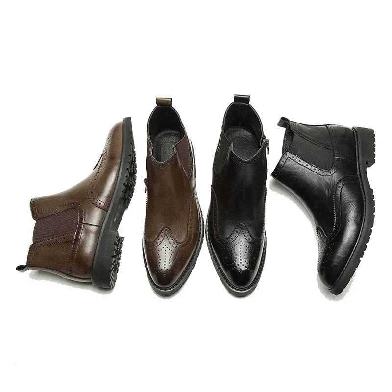 NPEZKGC/сезон осень-зима; ботильоны челси из натуральной кожи; Мужская обувь в винтажном стиле; классические мужские повседневные ботинки в байкерском стиле