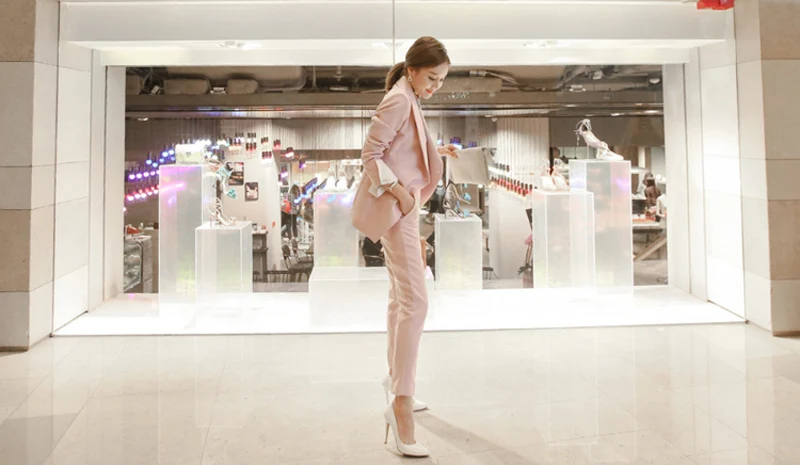 BGTEEVER модный розовый комплект из 2 предметов для женщин, брючный костюм, блейзер на одной пуговице и брюки с высокой талией, Повседневная рабочая одежда