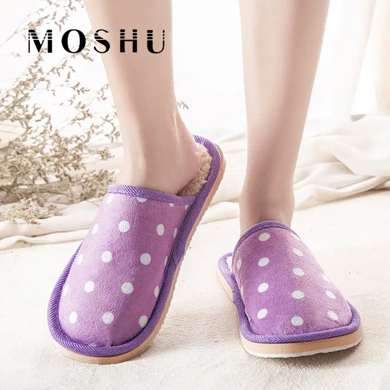 

Winter Women Men Cotton Slippers Fashion Lovers Couple Slip On Home Slipper Soft Polka Dot Casual Shoes For Woman Plus Size 45