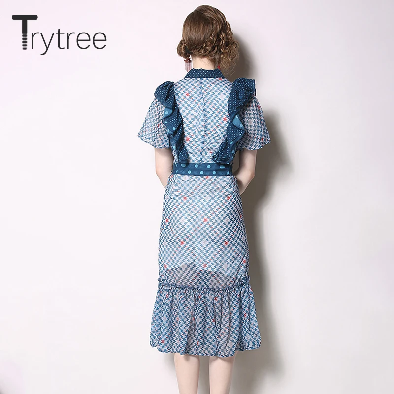 Женское Повседневное платье в горошек Trytree летнее рубашка с оборками и отложным
