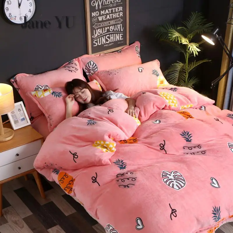 

JaneYU 15 colors Duvet Cover Flannel Fleece Flower Print Duvet Cover Comforter Case Winter Soft warm plush Duvet Cover