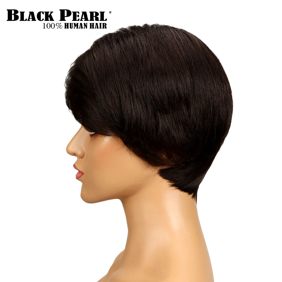 Pérola Negra-Perucas Curtas Pixie Corte de Cabelo