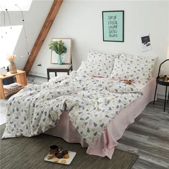 

4pcs green leaf Bed Linens Set 100% cotton Bed Set Bedclothes flat sheet /fit sheet Duvet Cover Sets Outlet Bedding Set King