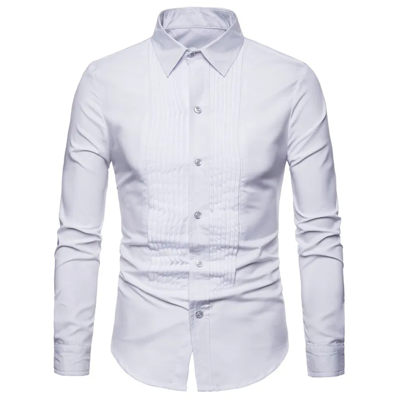 Мужская плиссированная Простая рубашка, белая, для свадьбы, клуба, вечерние, дворцовые, для выпускного вечера, рубашки для мужчин, повседневная, облегающая, Chemise Homme Camisa Social Masculina