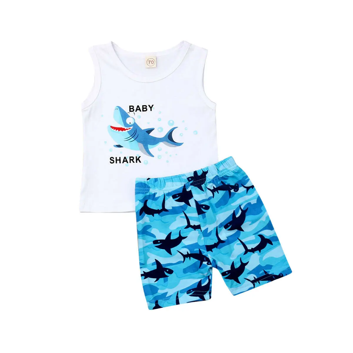 

Newborn Baby Boy Clothes Set Boys Sleeveless Vest Tee Cartoon Shark Print Tops Shorts Pants Kids Summer Outfits Set 0-3T