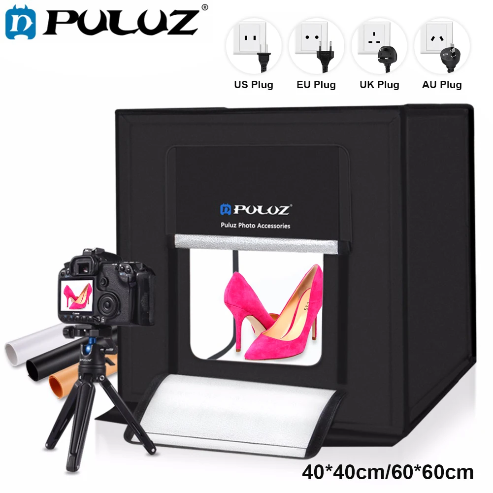 PULUZ 60*60 см/40*40 см фотостудия коробка AU/UK/US/EU Plug Mini Studio Photo Box софтбокс с светильник аксессуары для фотографии