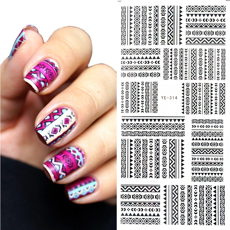 

1 pc Tribal Geo Pattern Nail Water Decals Black Grid Transfer Nail Art Stickers YE-314 DIY Nail Art Decorations #21576