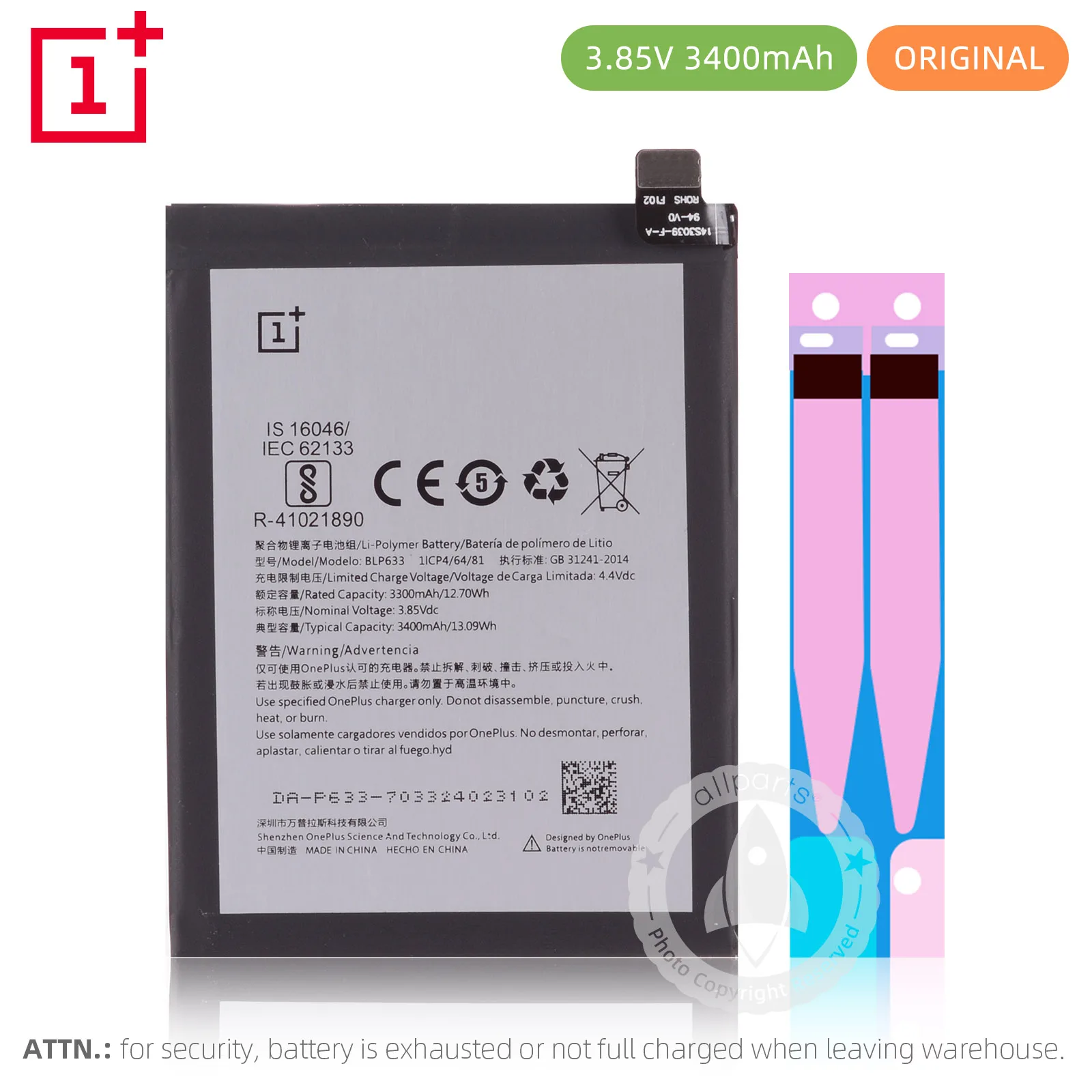 

Original For Oneplus 3T BLP633 Battery Replacement For Oneplus 3T BLP633 Mobile Phone Battery 4200mAh With Tape