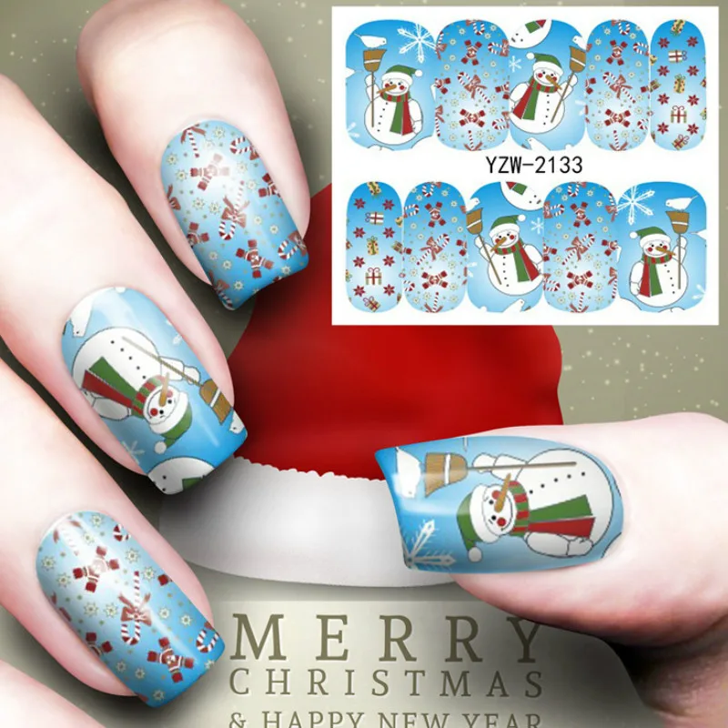 

1 Pcs Merry Christmas Tree Nail Sticker Water Decals Nail Glitter Flower Cat Butterfly woman Nail Art Decoration Beautiful