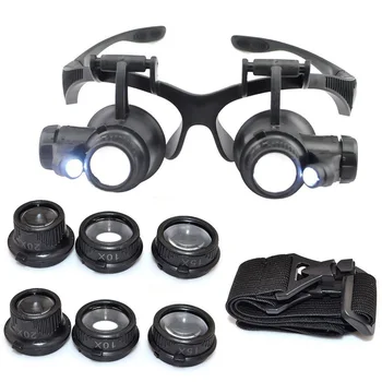

Watch Repair Magnifier Magnifying Glasses 10X 15X 20X 25X Dual Eye Jewelry With 2 LED Lights New Loupe Lens Microscope
