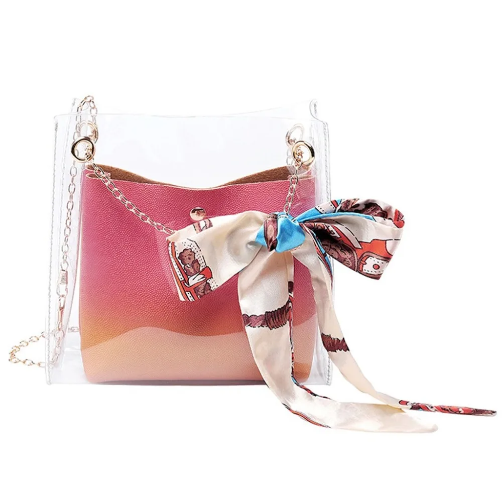 Woweino Women Small Bucket Bags Plastic Transparent Totes Composite Chain Bag Female Mini Jelly Handbags