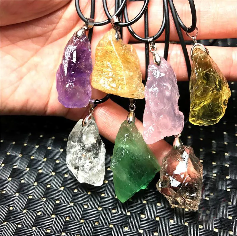 

Natural rough stone pendant amethyst citrine fluorite quartz crystal pendant raw gemstone specimen necklace healing crystals