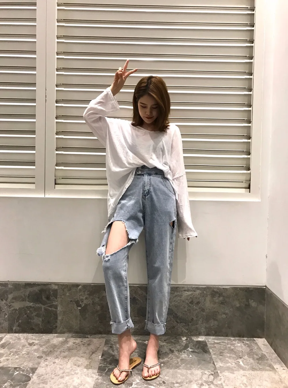 DICLOUD новые корейские свободные рваные джинсы женские модные повседневные уличные шаровары женские 2018 Boyfriend стиль с высокой талией джинсы