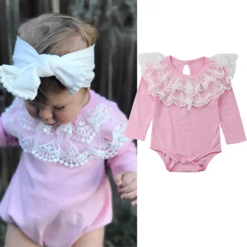 Infant Pink Bodysuits Kid Baby Girl Long Sleeve Bodysuit Babgyrows