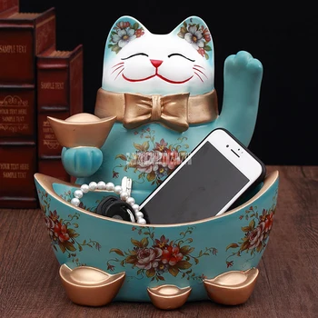 

BUS06-06 Fortune Cat Good Home Decoration Lucky Cat Ornament Keys Receiving Tray Wealth Waving Cat Store Open For Business Gift