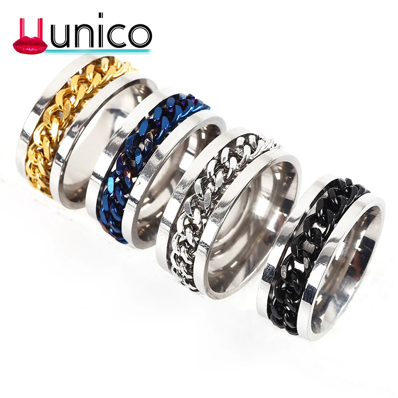 

UUNICO Hip Hop Style Steel Titanium Men's and Women's Rings Stainless Steel Chain Rotating Ring Jewelry 2019 rings for men