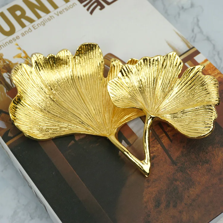 Нордический Творческий металлический лист гинкго Ювелирная пластина Золотое кольцо для хранения ювелирных изделий поднос для домашнего декора