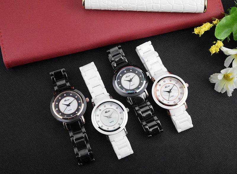 MissFox керамические часы женские белые женские дизайнерские часы Бабочка застежка модный бренд розовое золото наручные часы для женщин