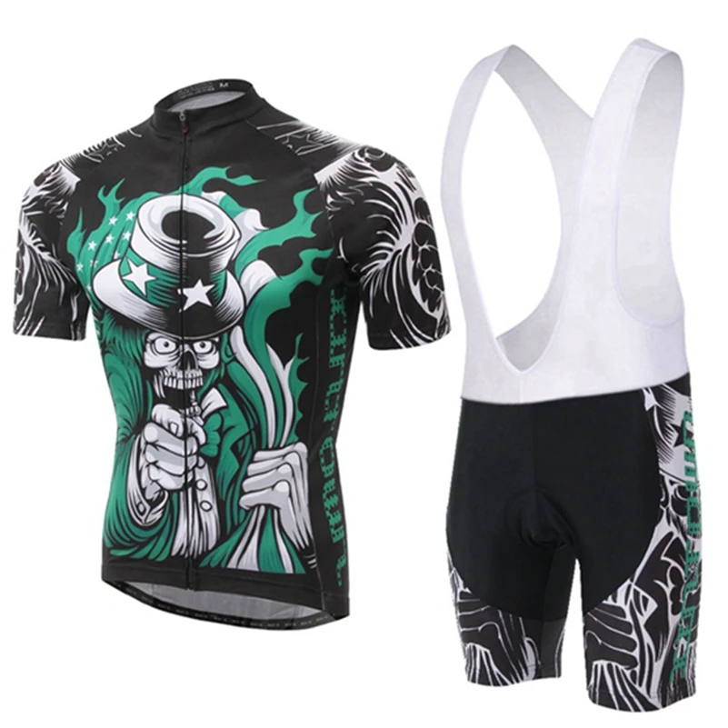 Pro Bike Jersey Bib Shorts Sets Men mtb Bicycle Clothing Suits Skull Gray Summer Male Ropa Ciclismo Cycling Shirts summer
