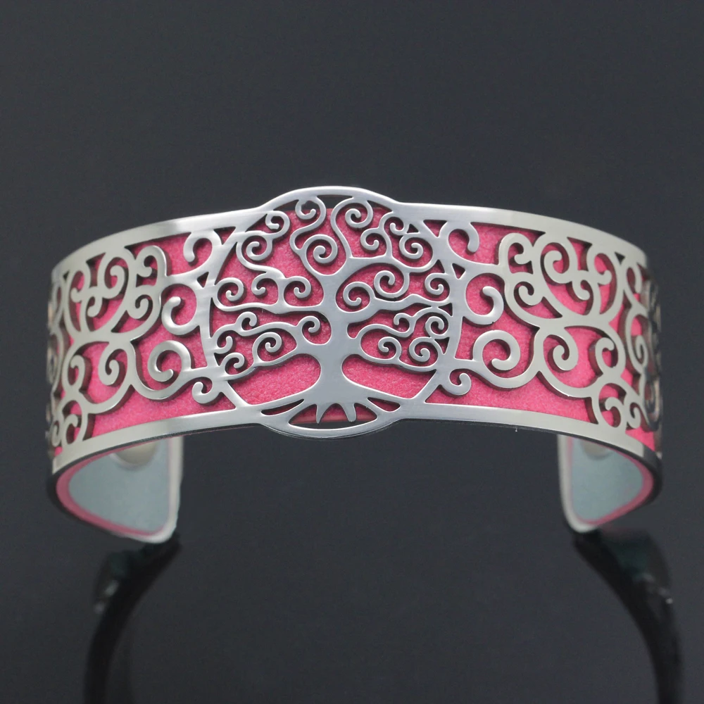 

Cuff Bracelets & Bangles Tree Of Life Stainless Steel Bangle for Women Adjustable Jewelry DIY Interchangeable Leather Pulseiras