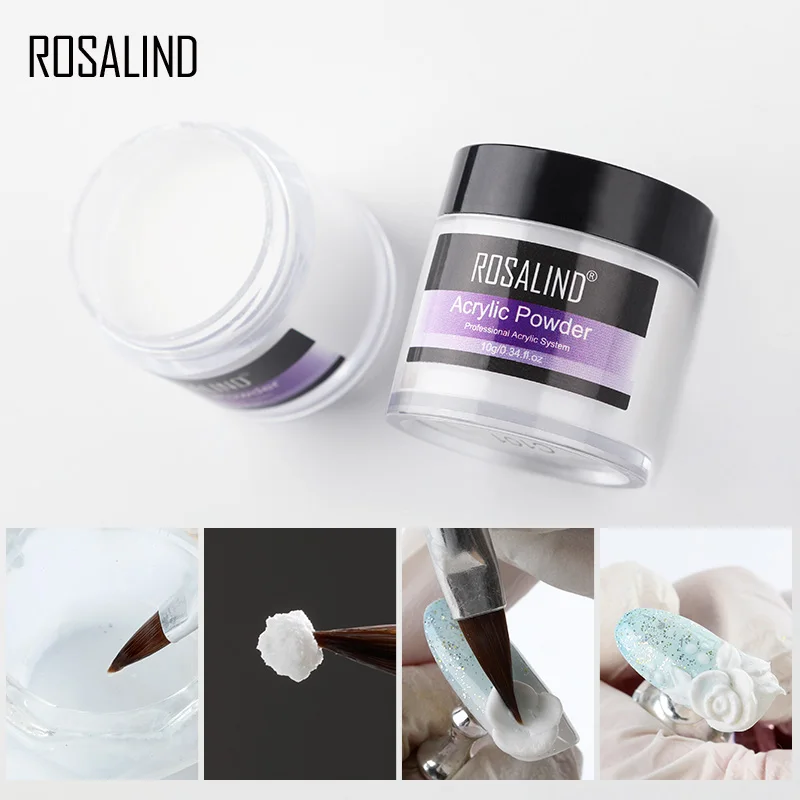 

ROSALIND Acrylic Powder Crystal nail extensions Art Tips Builder Transparent Nails Powder Manicure 10g polygel White pink clear