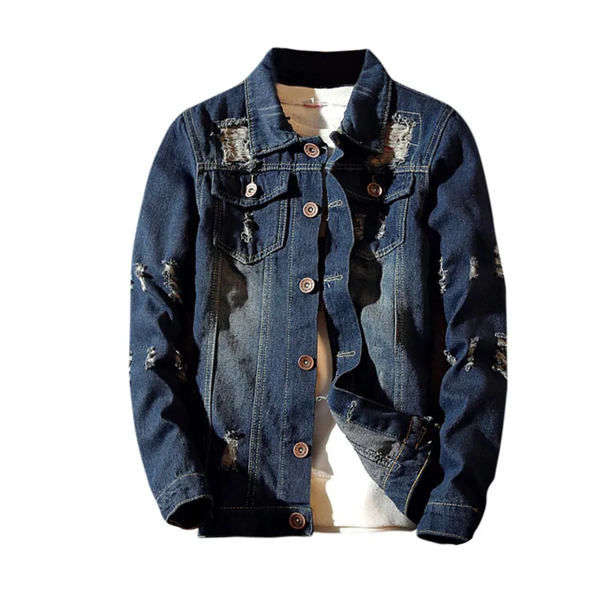 Jean Jacket With Fur Men's Autumn Winter Casual Vintage men's Coats Wash Distressed Denim Jacket Coat Top Blouse Streetwear