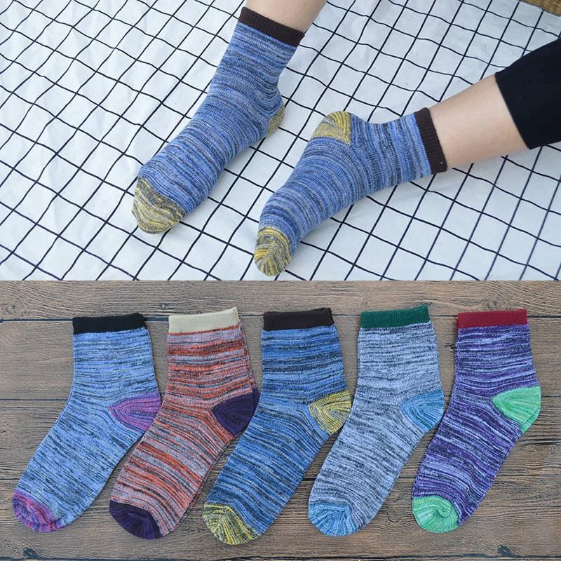 

5 Pair/set Retro Patchwork Cotton Men Crew Casual Socks Retro Men's Spring Autumn Socks with Gift Bag