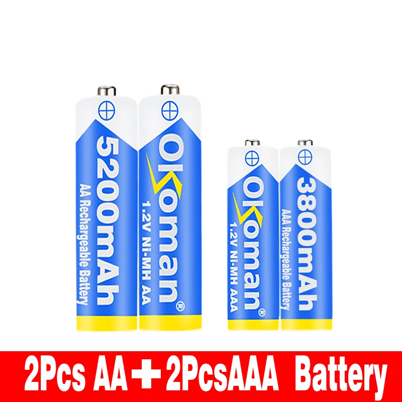 Okoman Высокое качество 5200 мАч NI MH AA Аккумуляторы+ AAA батарея 3800 мАч перезаряжаемая батарея NI-MH 1,2 В AAA батарея - Цвет: Золотой