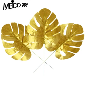 

5Pcs Gold Artificial Monstera Leaf Hawaiian Luau Party Decor For Home and Tropical Table Decorations Accessories Party Supplies