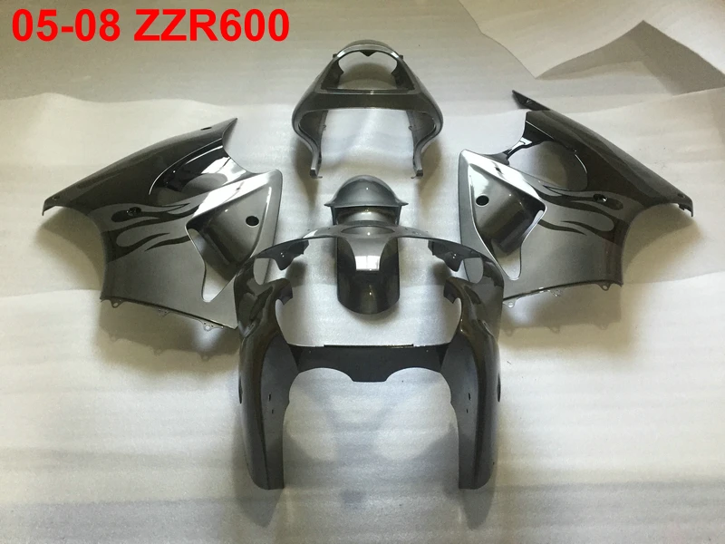 Литьевая пресс-форма 100% для Kawasaki Ninja ZZR600 05 06 07 08 серебристо-черные Обтекатели 2005-2008