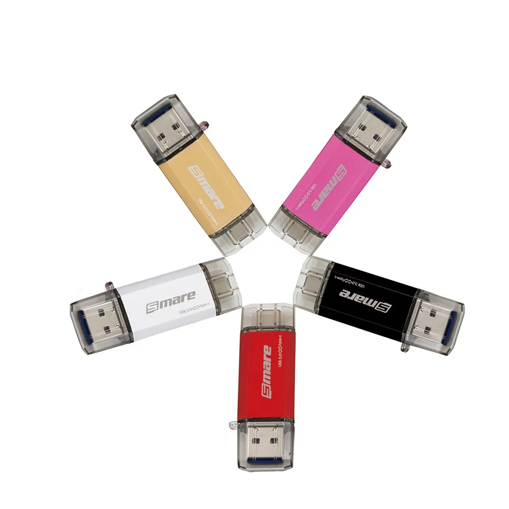 Smare Тип-C OTG USB 3,0 Flash Drive 64 ГБ 32 ГБ 16 ГБ накопитель смартфон памяти мини USB Stick Тип-C 3,1 двойной разъем