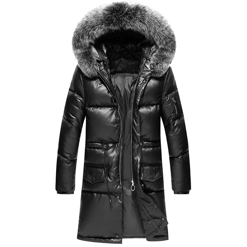 Кожаная мужская куртка из коровьей кожи, толстая зимняя куртка с воротником из лисьего меха с капюшоном, мужское пуховое пальто, Jaqueta De Couro 31-8818008M2 YY573