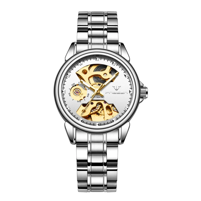 Новые модные женские механические часы, дизайн скелета, Топ бренд, роскошные полностью стальные водонепроницаемые женские автоматические часы, Montre Femme