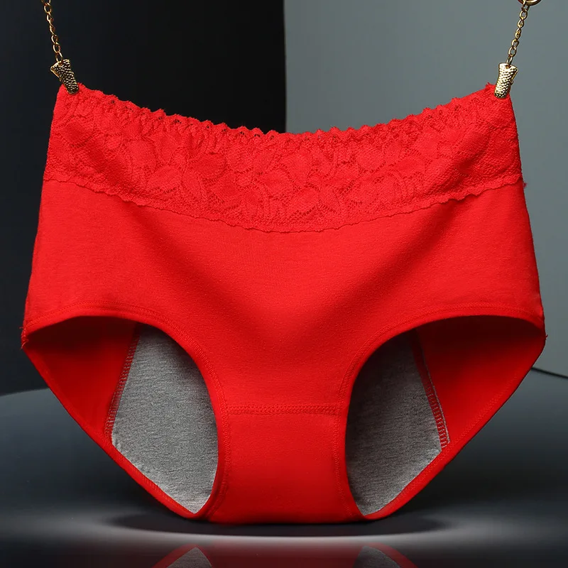 Женские физиологические штаны с защитой от протечек, менструальное женское нижнее белье, хлопковые бесшовные трусы для здоровья, теплые трусы - Цвет: Красный