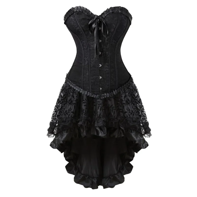 

Sexy Vintage Black Corset Dress Victorian Burlesque Corsets Skirt Set Halloween Party Dancing Cosplay Costume Plus Size S-6XL