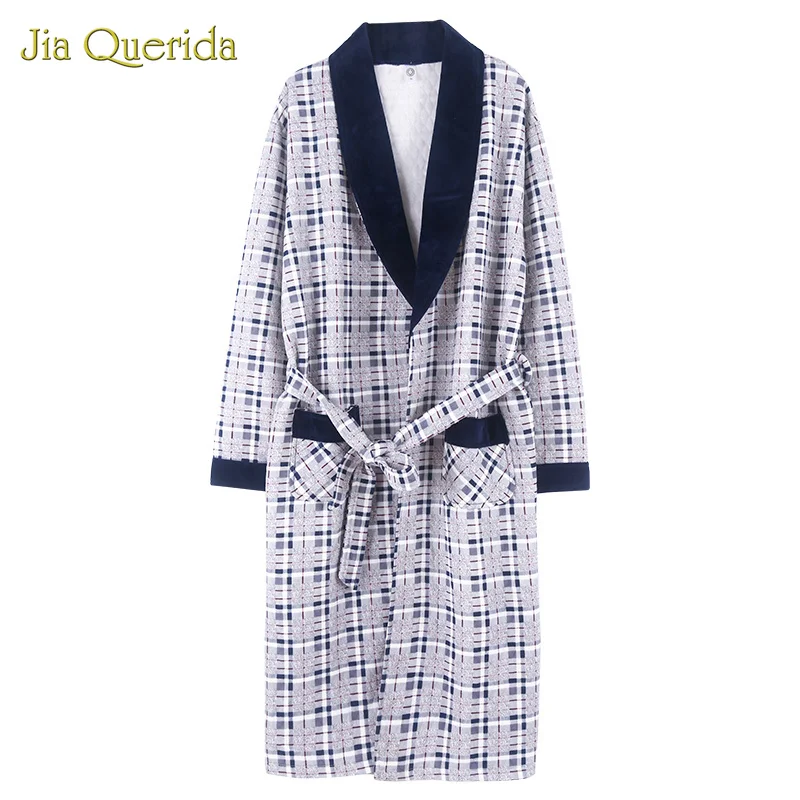 

Kimono Cotton Peignoir Homme Bata Hombre Kimono Yukata Men Good Quality Plaid Cotton Home Wear Robe Warm Male Bathrobes Winter