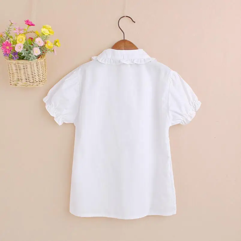 Г. Летняя хлопковая однотонная белая одежда для малышей и подростков Топы для детей, школьная блузка для девочек белые рубашки с короткими рукавами, JW6532