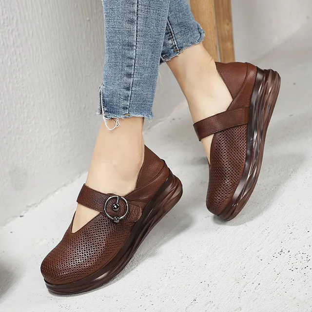 Artdiya Original Spring New Retro Hollow out Thick Sole Women Shoes Comfortable Genuine Leather