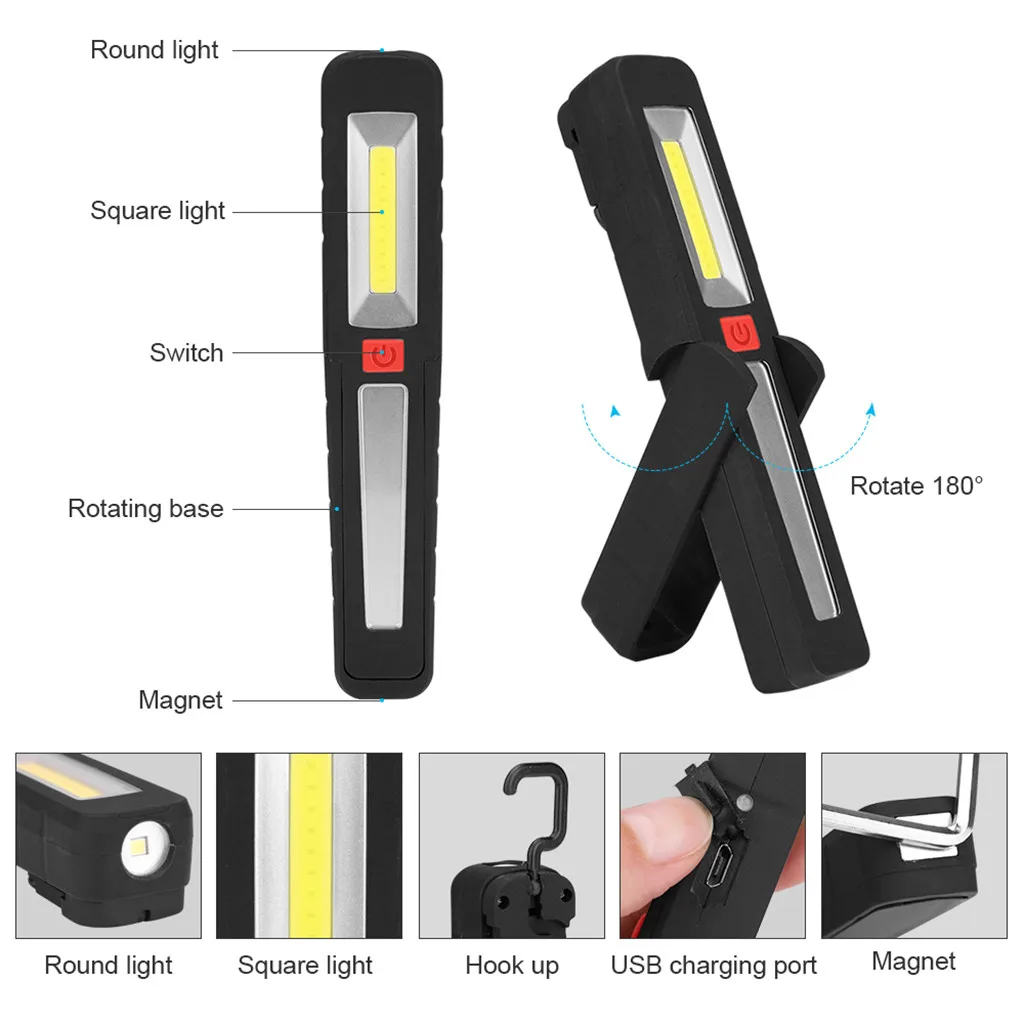 Лампа для рабочего освещения COB+ светодиодный USB Перезаряжаемый Магнитный фонарь, гибкая инспекционная лампа, беспроводная переносная подсветка, светильник-вспышка M50