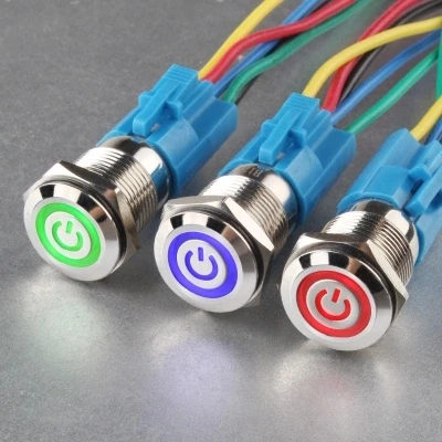 Металлический кнопочный переключатель с LED3V 5V 6V 12V 24V 110V 220V Мгновенный