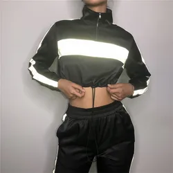 two piece set crop top and pants 2019 streetwear reflective tracksuit jogging femme 2 piece sets striped pants womens outfits two piece set crop top and pants 2019 streetwear reflective tracksuit jogging femme 2 piece sets striped pants womens outfits