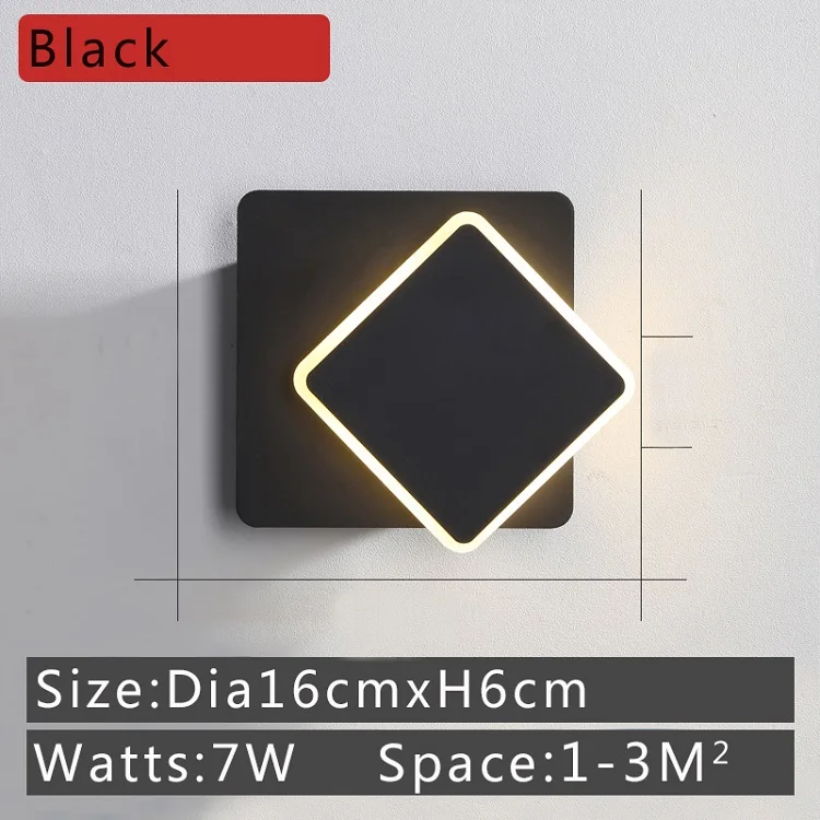 Светодиодный настенный светильник в скандинавском стиле, светодиодный настенный светильник для спальни, настенный светильник для гостиной, домашние лампы, теплый белый светильник, холодный белый светильник - Цвет абажура: Black 16x16cm