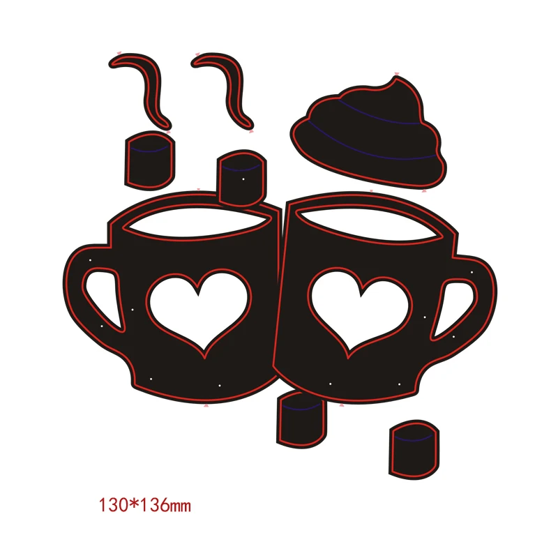 

Coffee Cups with Hearts Steel Metal Cutting Dies for DIY Scrapbook Embossing Paper Craft Stamps and Dies Creative New