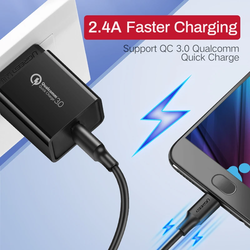 Ugreen المصغّر USB كابل 2.4A سريع شحن USB كابل بيانات الهاتف المحمول كابل شحن سامسونج هواوي HTC الروبوت اللوحي كابل