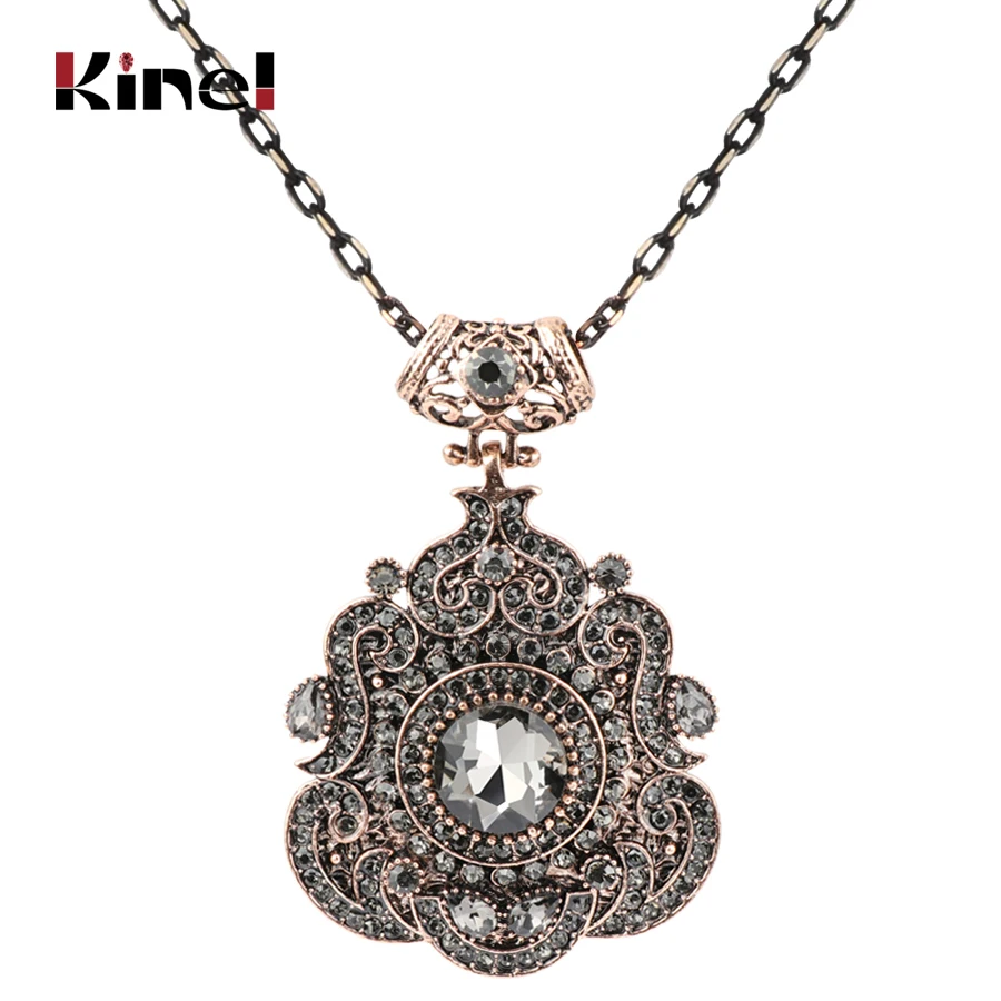 

Kinel Bohemia Ethnic Necklace For Women Antique Gold Gray Crystal Statement Pendant Necklace Vintage Jewelry 2018 New Style