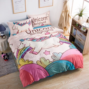

Lovely Cartoon Unicorn Printing Fleece fabric Winter Thick Bedding Set Blanket Duvet Cover Bed sheet Pillowcases Gift For Child