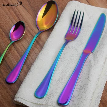 

4Pcs/set Creative Design Tableware Stainless Steel Cutlery set Knife Fork Scoops Dinnerware Set Dinner Set Kitchen Accessories C