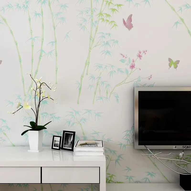 2016 new kids non woven wallpaper 3d chinese garden bamboo butterfly bedroom yellow purple red in wallpapers from home improvement on aliexpresscom